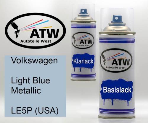 Volkswagen, Light Blue Metallic, LE5P (USA): 400ml Sprühdose + 400ml Klarlack - Set, von ATW Autoteile West.